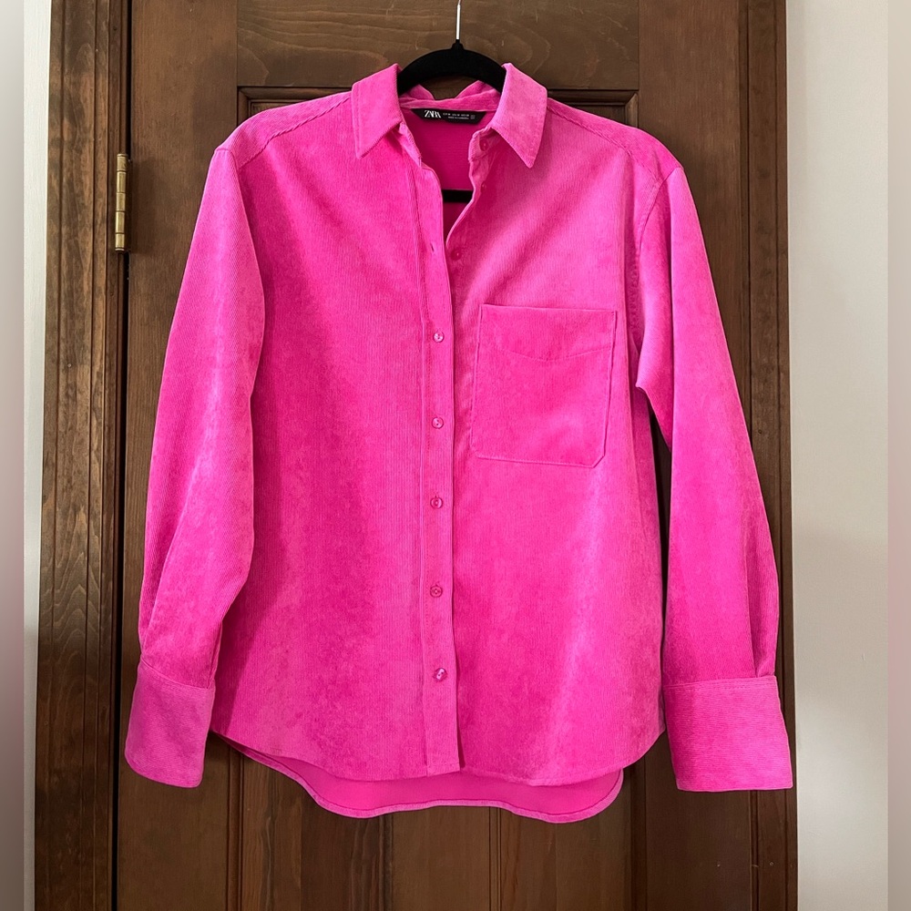 Pink Oversized Zara Corduroy Button Down Top